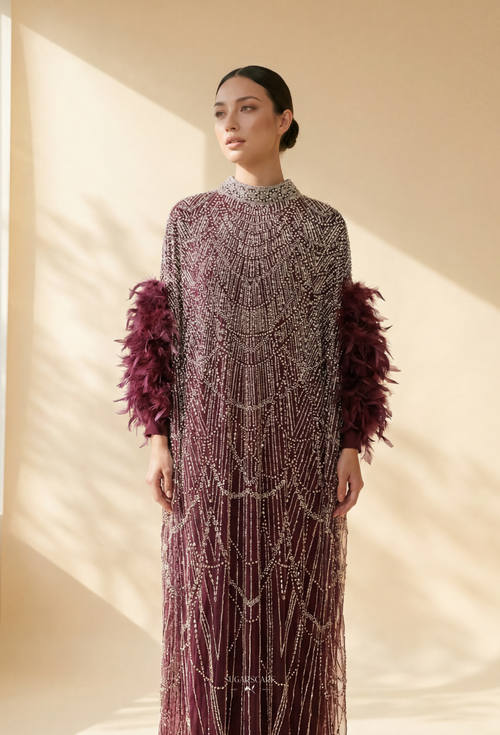 Seraphina Crystal Beads Drape In Purple Crimson
