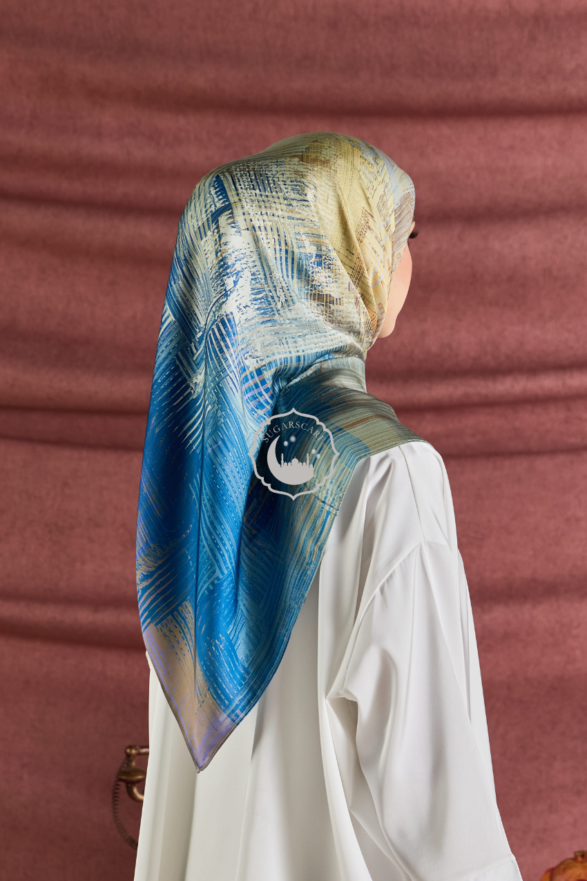 YES DEFECT (Square ) Celeste In Mixed Silk Matte Satin (Serinity)