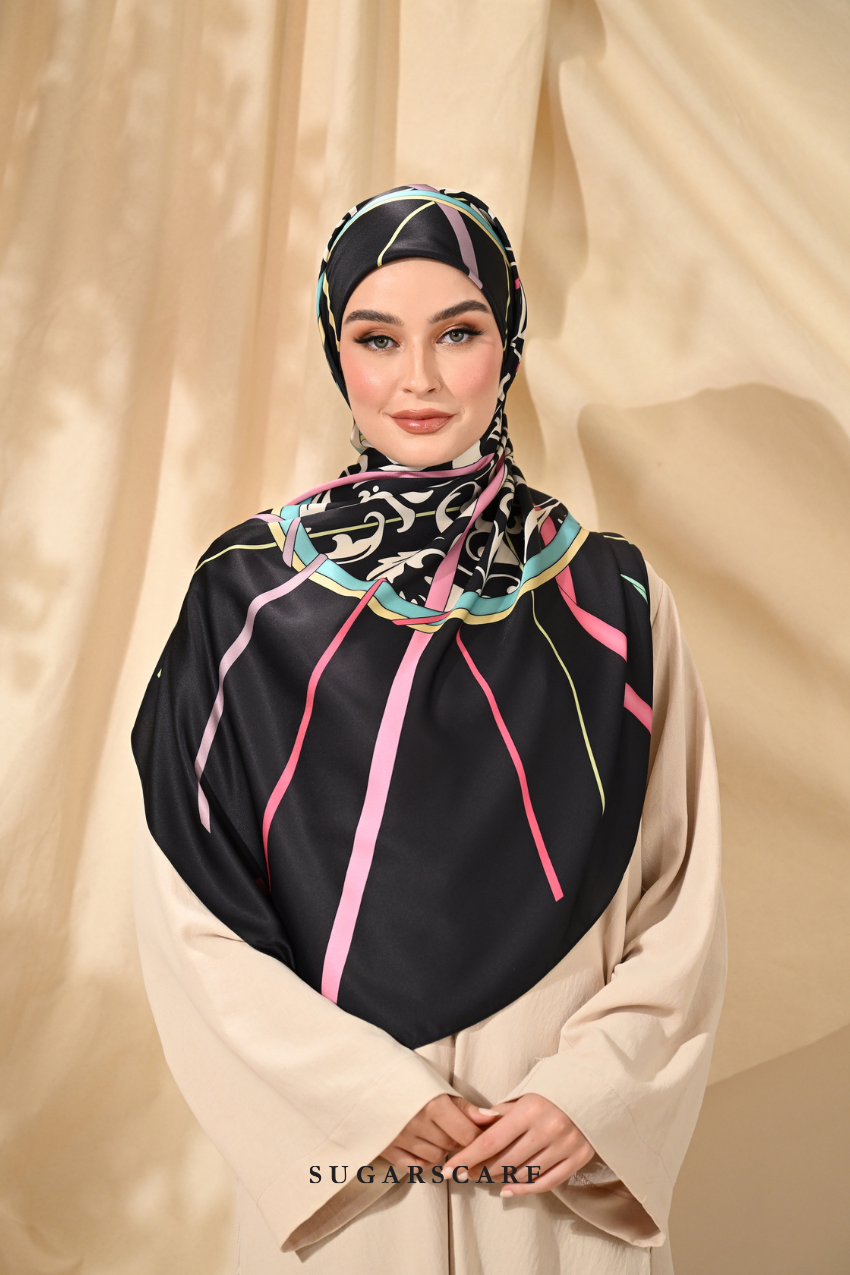 YES DEFECT - ( Square ) Classy Harmoni Mixed Satin Silk Scarf ( LOYAL )