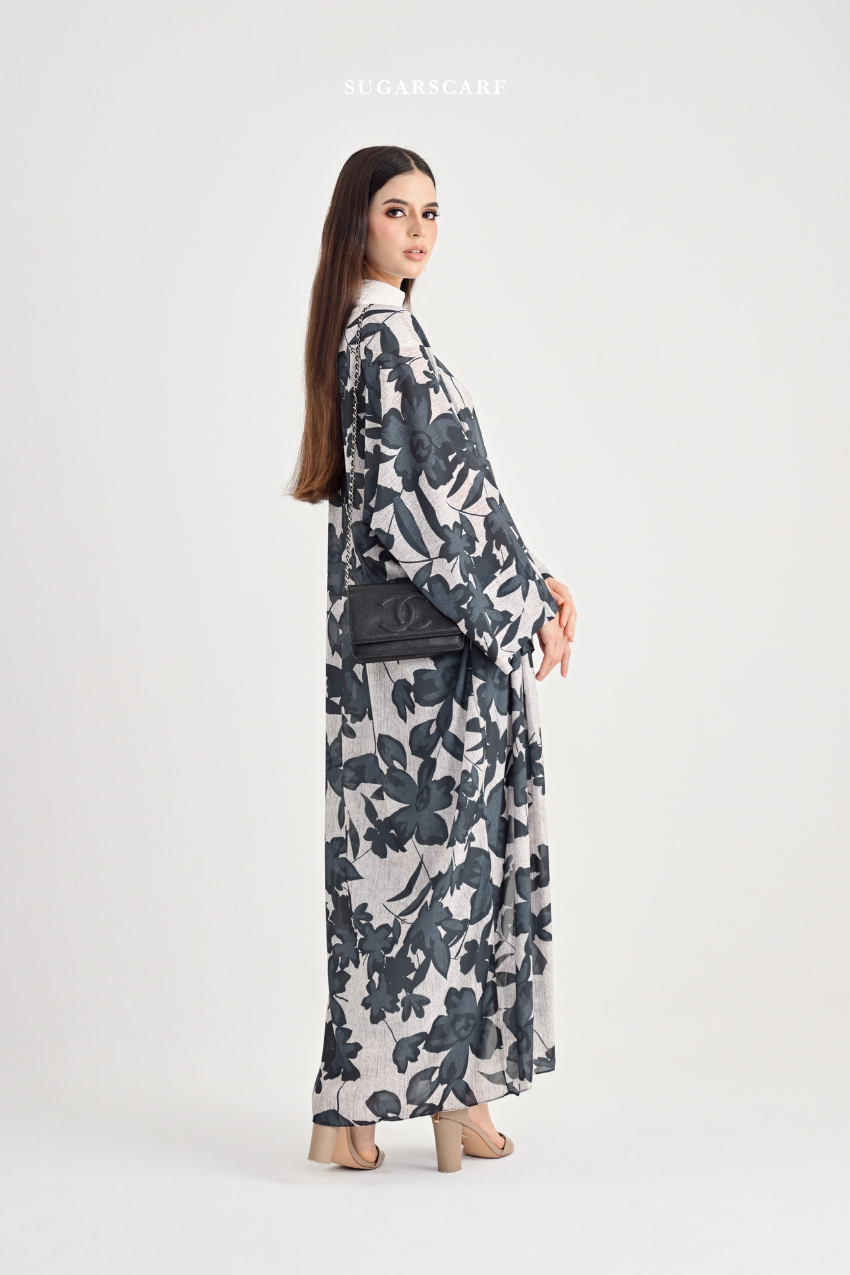 She is In Bloom Abaya Outer in Grisel