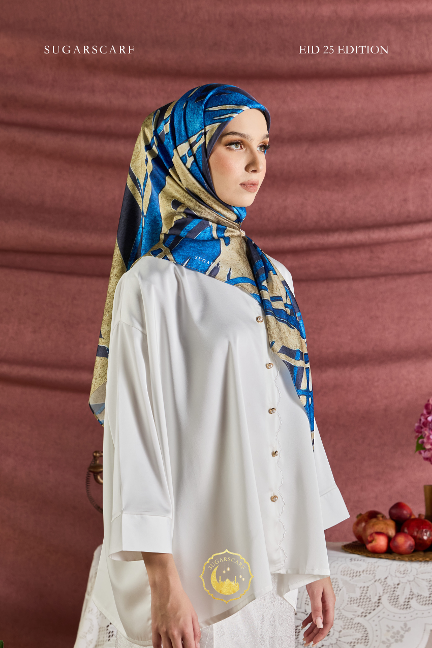 YES DEFECT - (Square ) Celeste In Mixed Silk Matte Satin (Tenang)