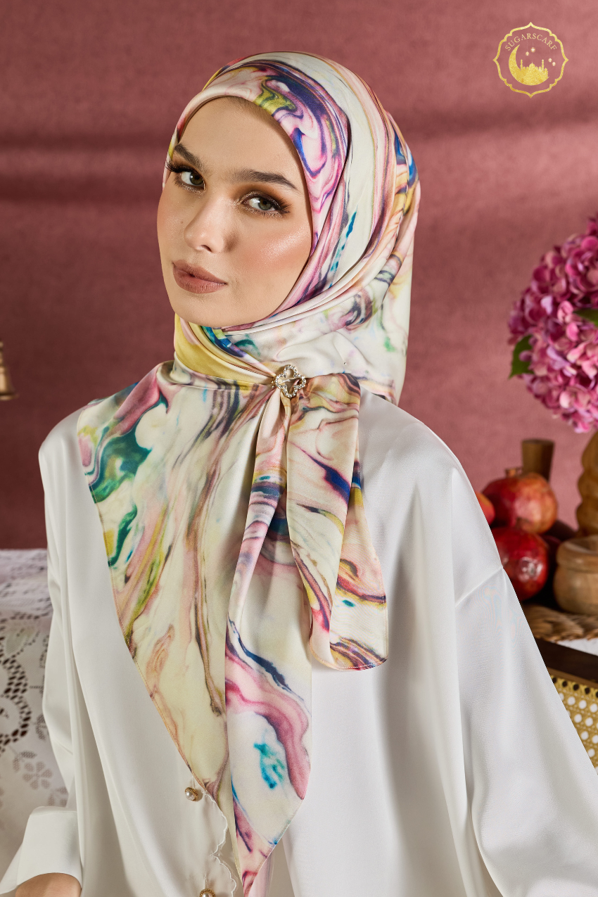 YES DEFECT - (Square ) Celeste In Mixed Silk Matte Satin (Restu)