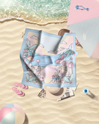 YES DEFECT - ( Satin Square ) LE ThePinkHoliday Satin Silky Matte Scarf ( Blue Sand )