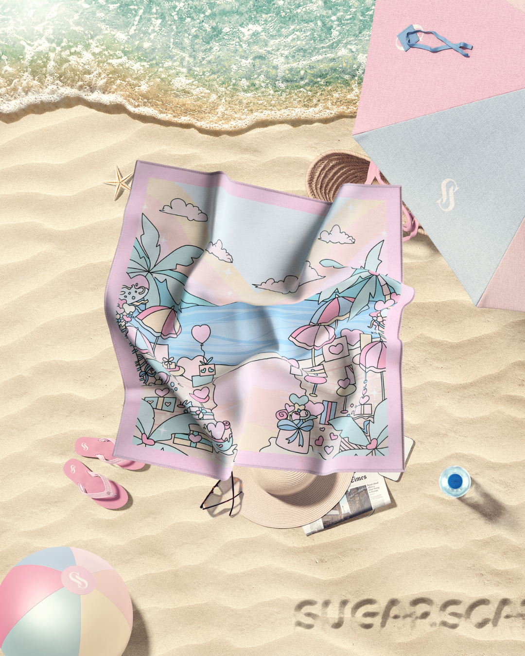 YES ( Square ) LE ThePinkHoliday Satin Silky Matte Scarf ( Everything Sweet )