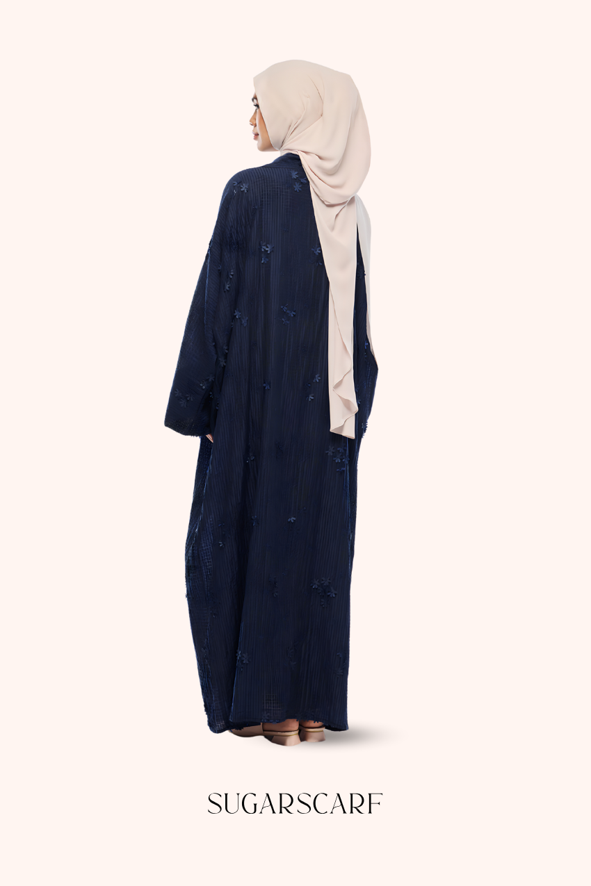Noir Éclat Diane Embroidery Luxe Abaya Outer in Sapphire Noir
