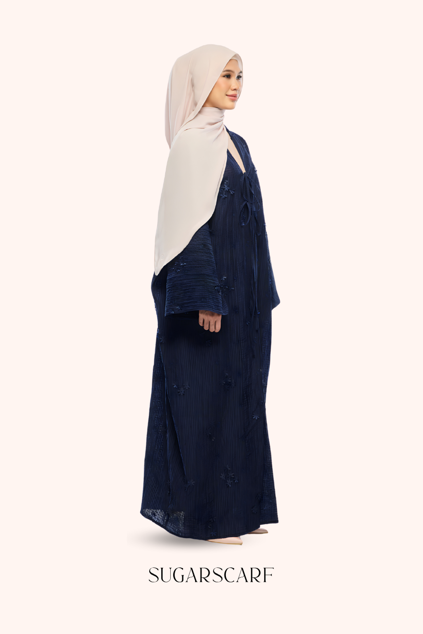 Noir Éclat Diane Embroidery Luxe Abaya Outer in Sapphire Noir