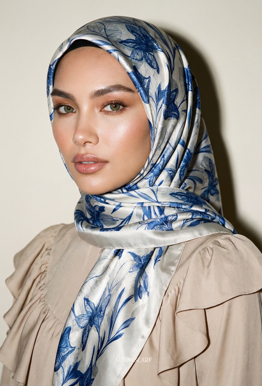 Eid Bloom 2026 Scarves Mixed Satin Square in Regency - Send after 2nd March