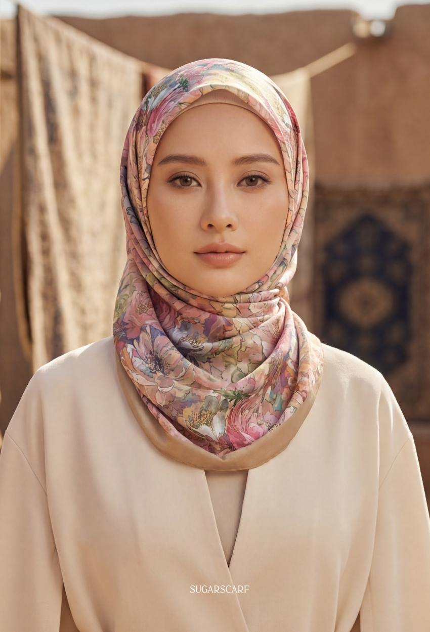 Eid Bloom 2026 Scarves Mixed Satin Square in Solenne - Send after 2nd March