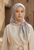 Eid Bloom 2026 Scarves Mixed Satin Square in Bianca