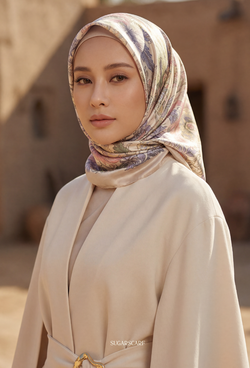 Eid Bloom 2026 Scarves Mixed Satin Square in Bianca
