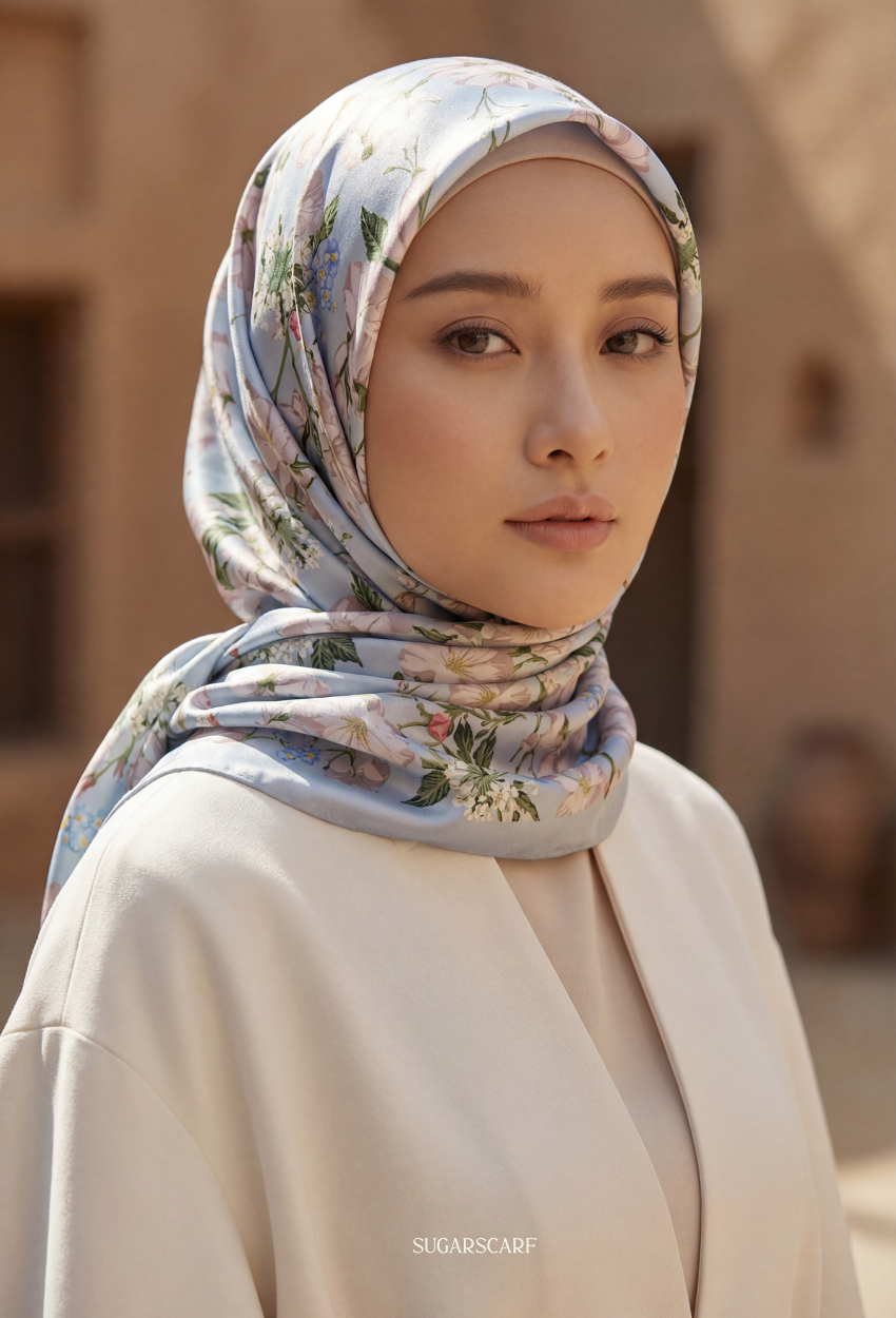 Eid Bloom 2026 Scarves Mixed Satin Square in Isadora