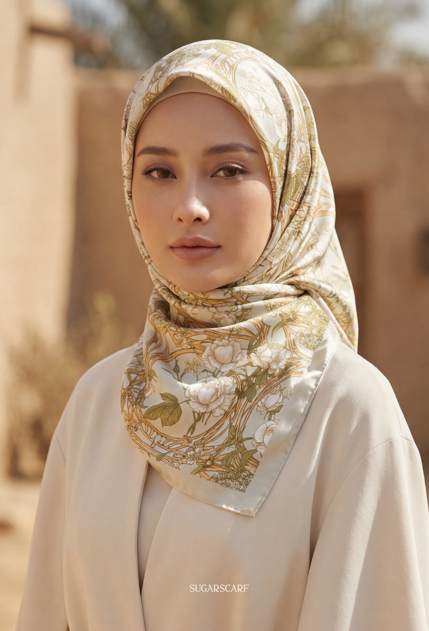 Eid Bloom 2026 Scarves Mixed Satin Square in Elowyn Bloom