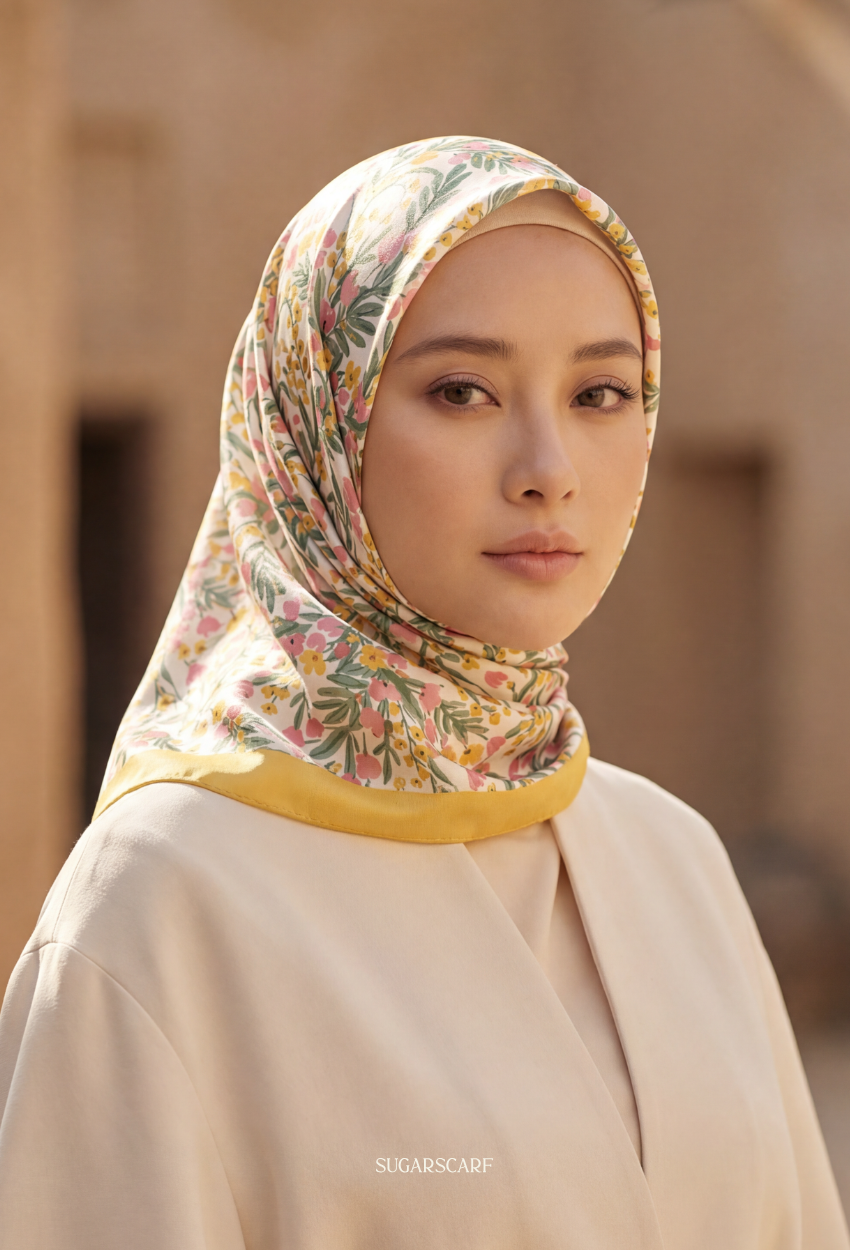 Eid Bloom 2026 Scarves Mixed Satin Square in PixieBloom - Send after 2nd March