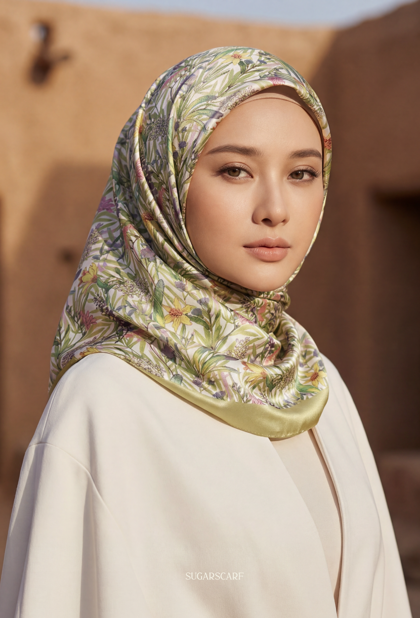 Eid Bloom 2026 Scarves Mixed Satin Square in Emmeline - Send after 2nd March