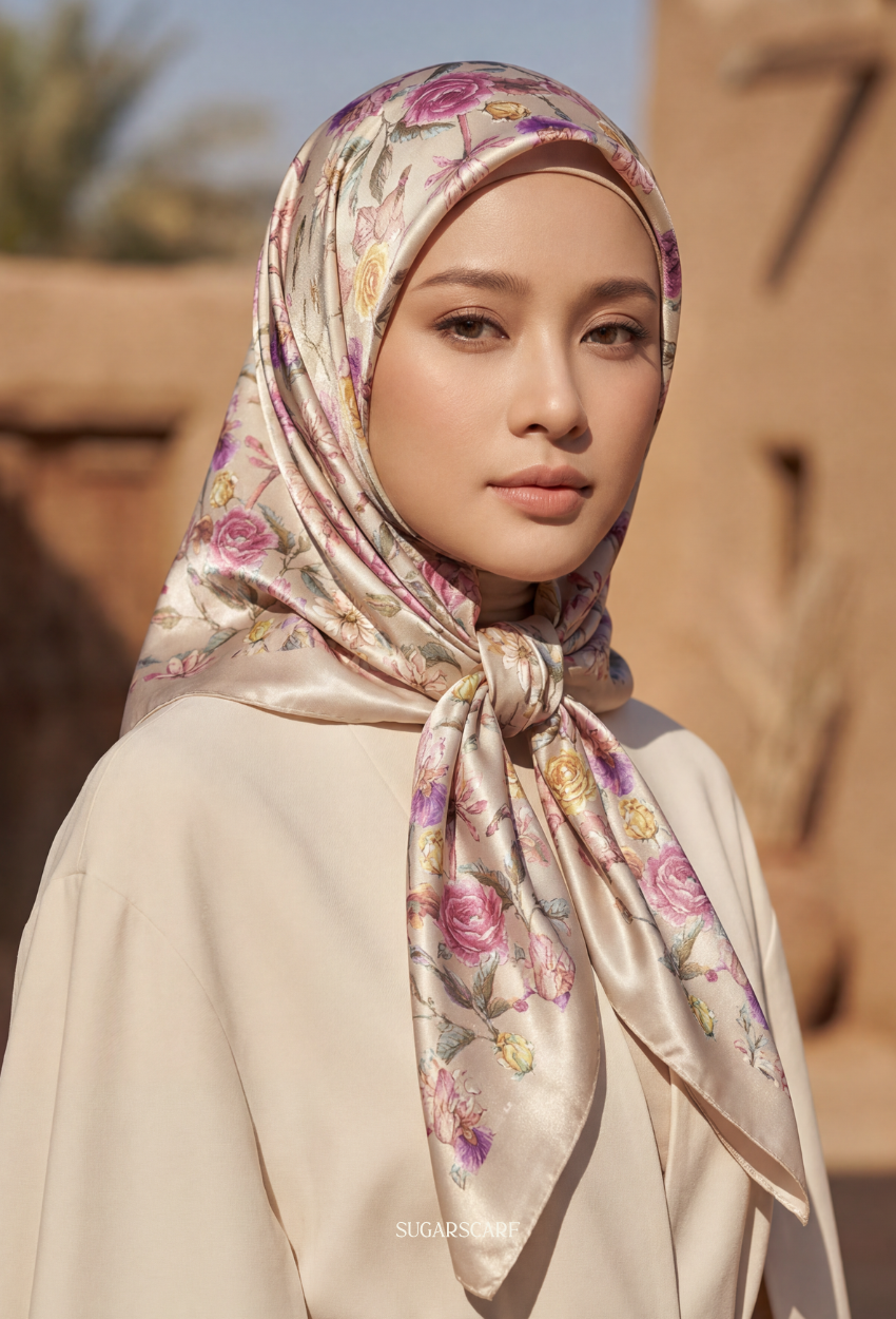 Eid Bloom 2026 Scarves Mixed Satin Square in Nerissa - Send after 2nd March