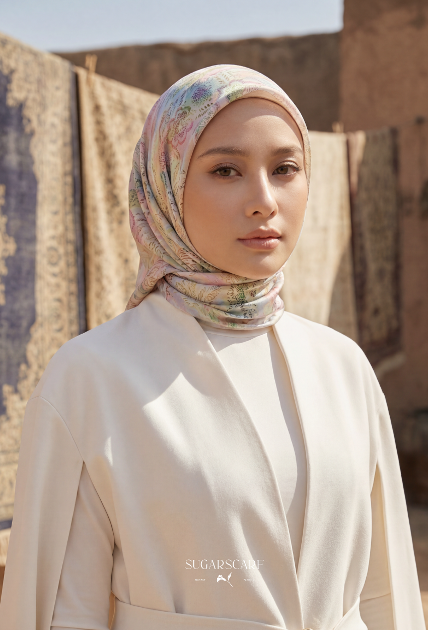 Eid Maison 2026 Scarves Mixed Satin Square in BloomEsme - Preorder