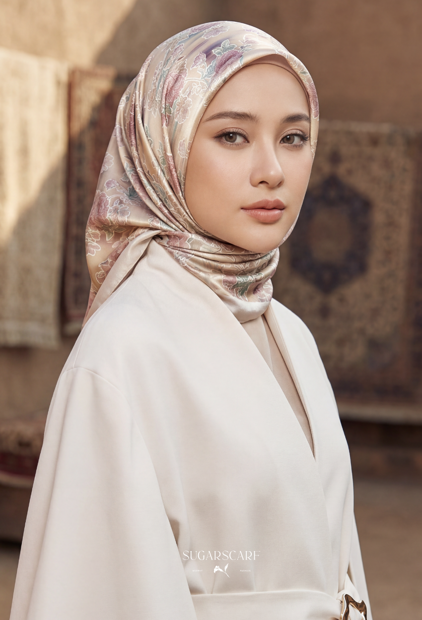 Eid Maison 2026 Scarves Mixed Satin Square in BloomAlba - Preorder