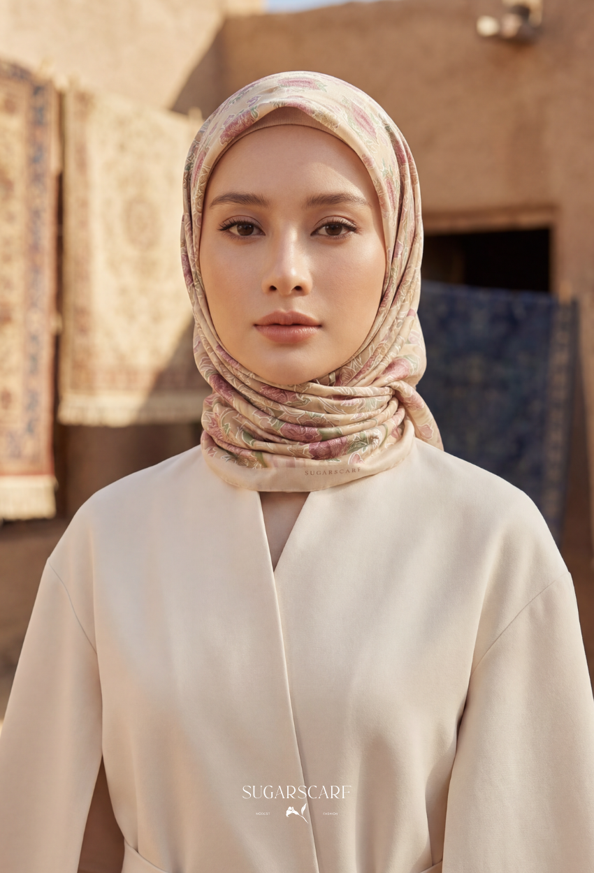 Eid Maison 2026 Scarves Mixed Satin Square in BloomAlba - Preorder