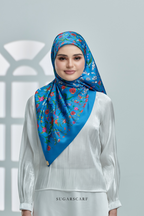YES ( Square ) Enchanted Garden Mixed Satin Silk Square ( Bridgerton Blue )
