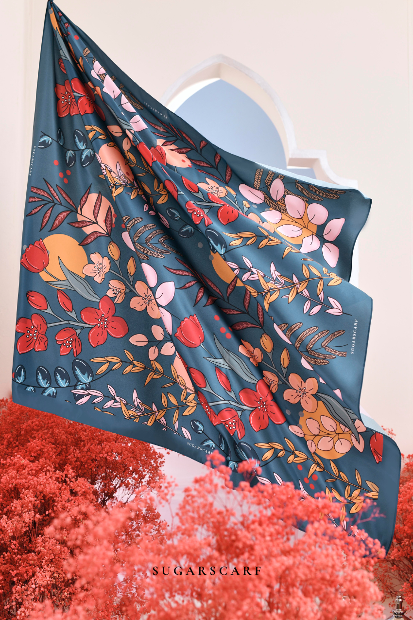 YES ( Square ) Garden of Hurrem Bloom Mixed Silk Satin Scarf ( HUVVA )