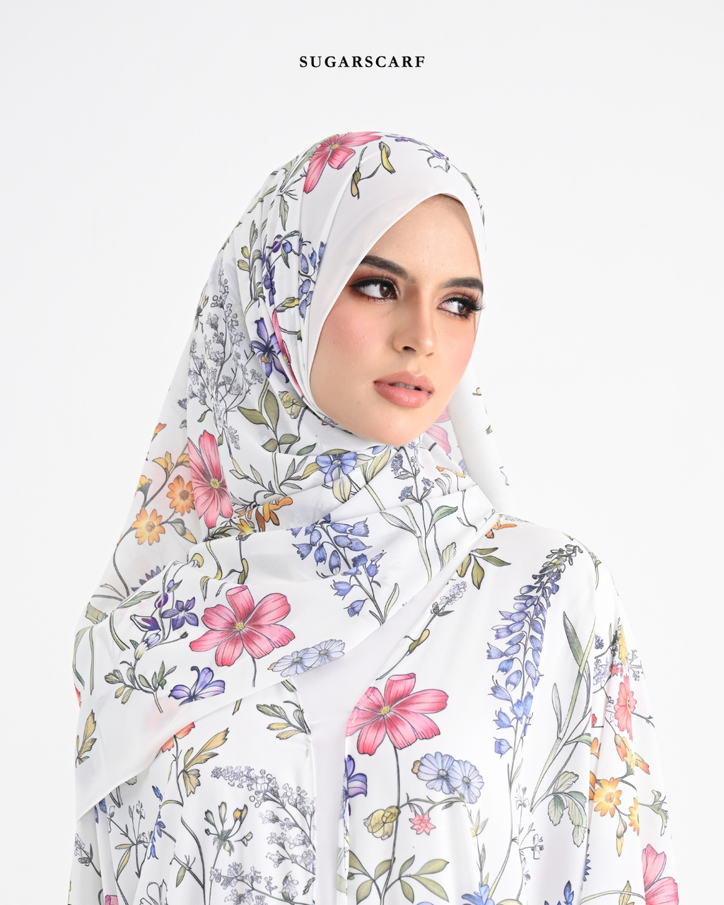 Korean Chiffon Long Shawl (She is in the Bloom) in Everlyn