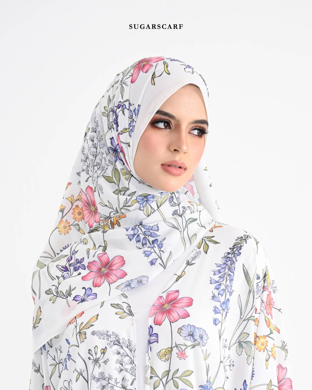 Korean Chiffon Long Shawl (She is in the Bloom) in Everlyn