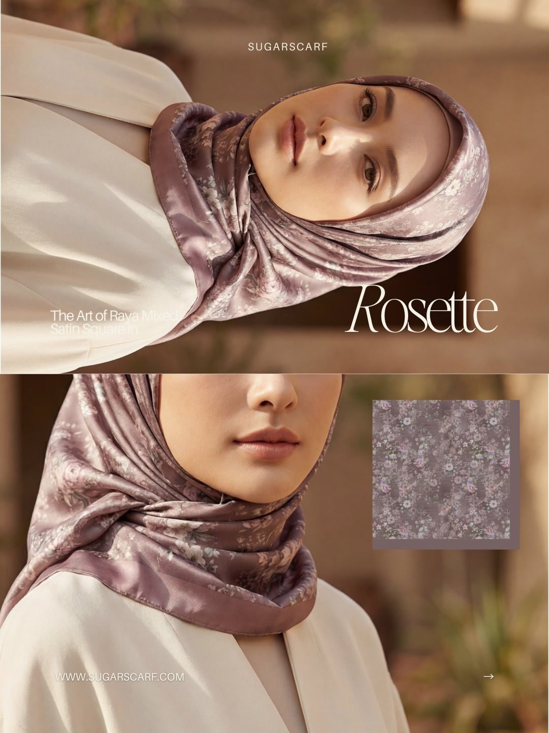 Eid Bloom 2026 Scarves Mixed Satin Square in Rosette