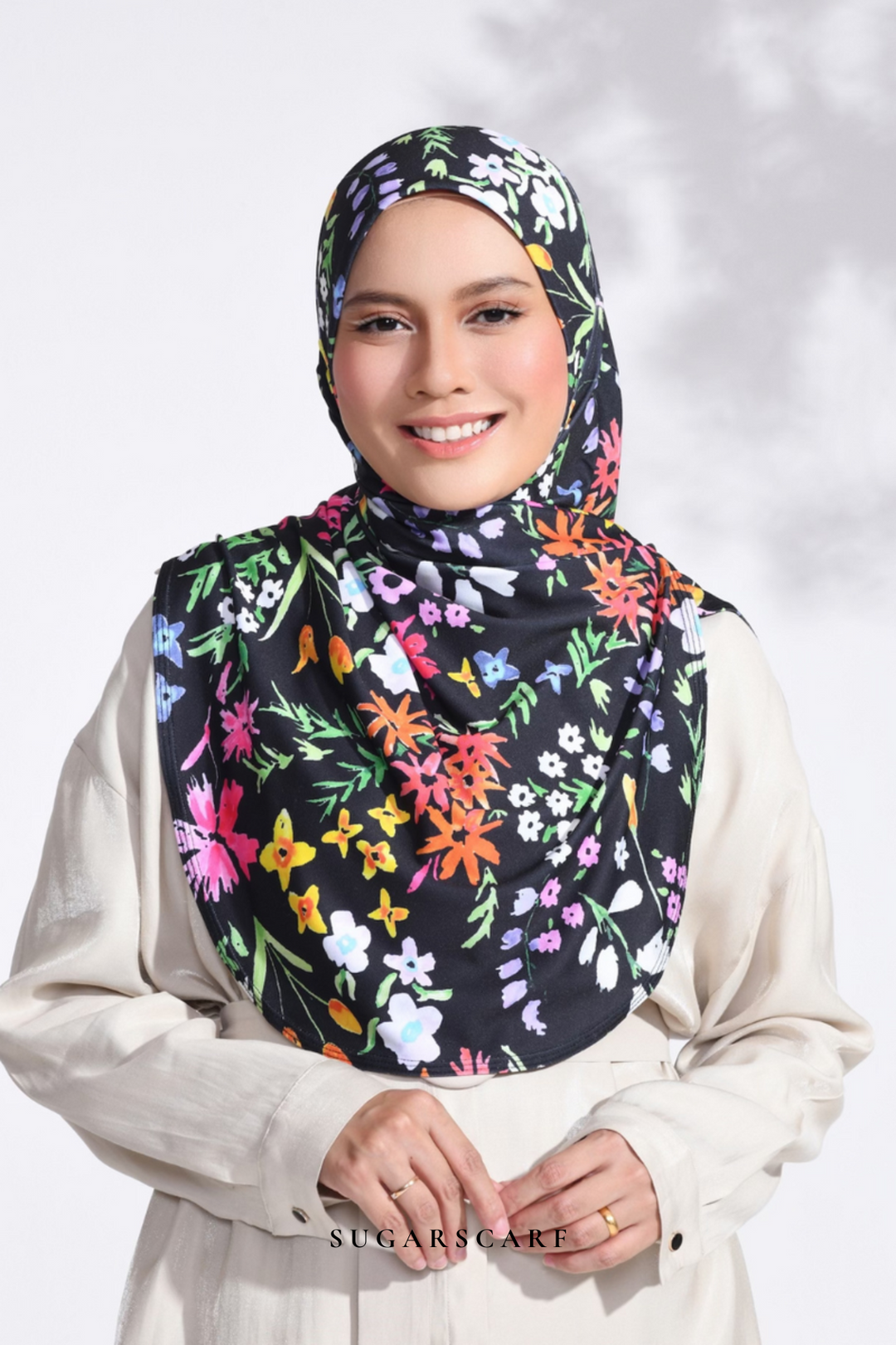 Petite Ditsy Floral in Iris Slip On Hijab (Black)