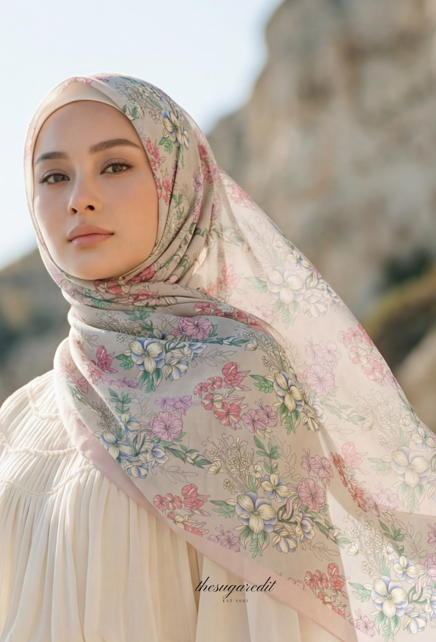 TSE BloomInvitation Japanese Cotton Voile Square - Yeri ( Border Pink )