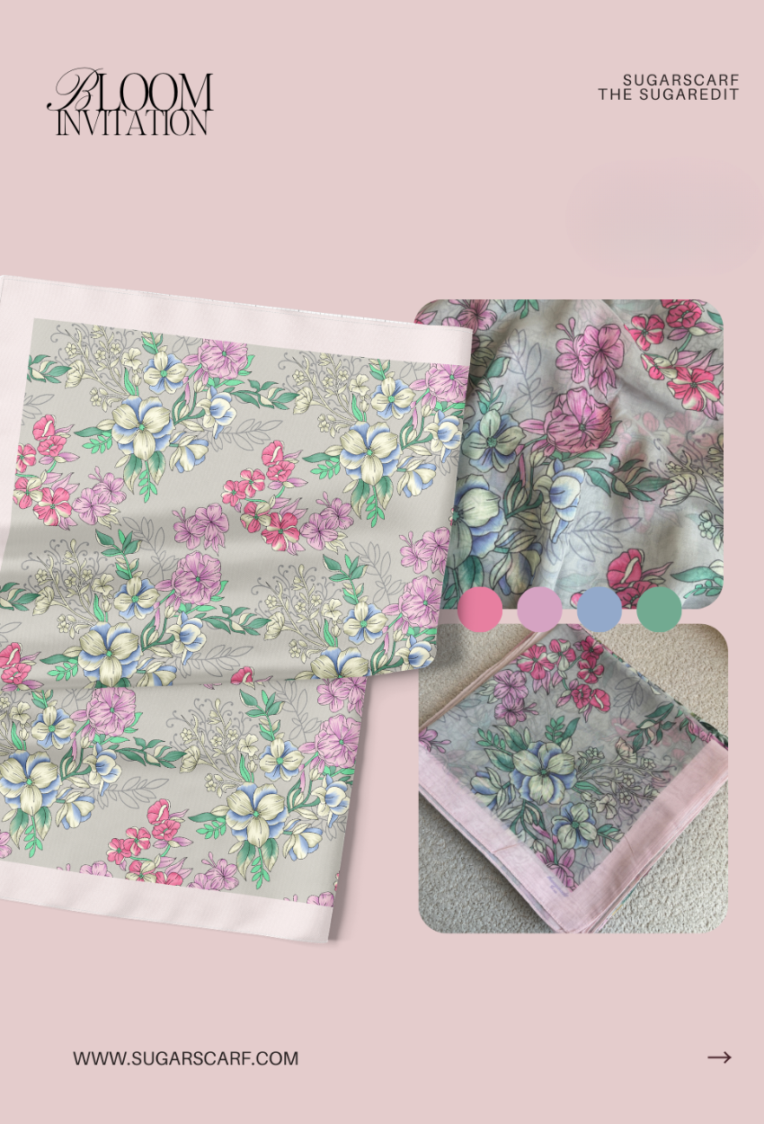 TSE BloomInvitation Japanese Cotton Voile Square - Yeri ( Border Pink )