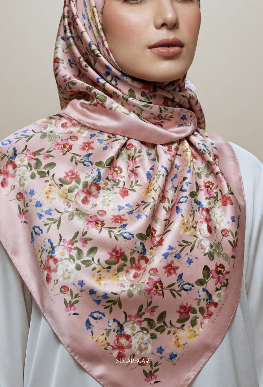 Eid Bloom 2026 Scarves Mixed Satin Square in Paula