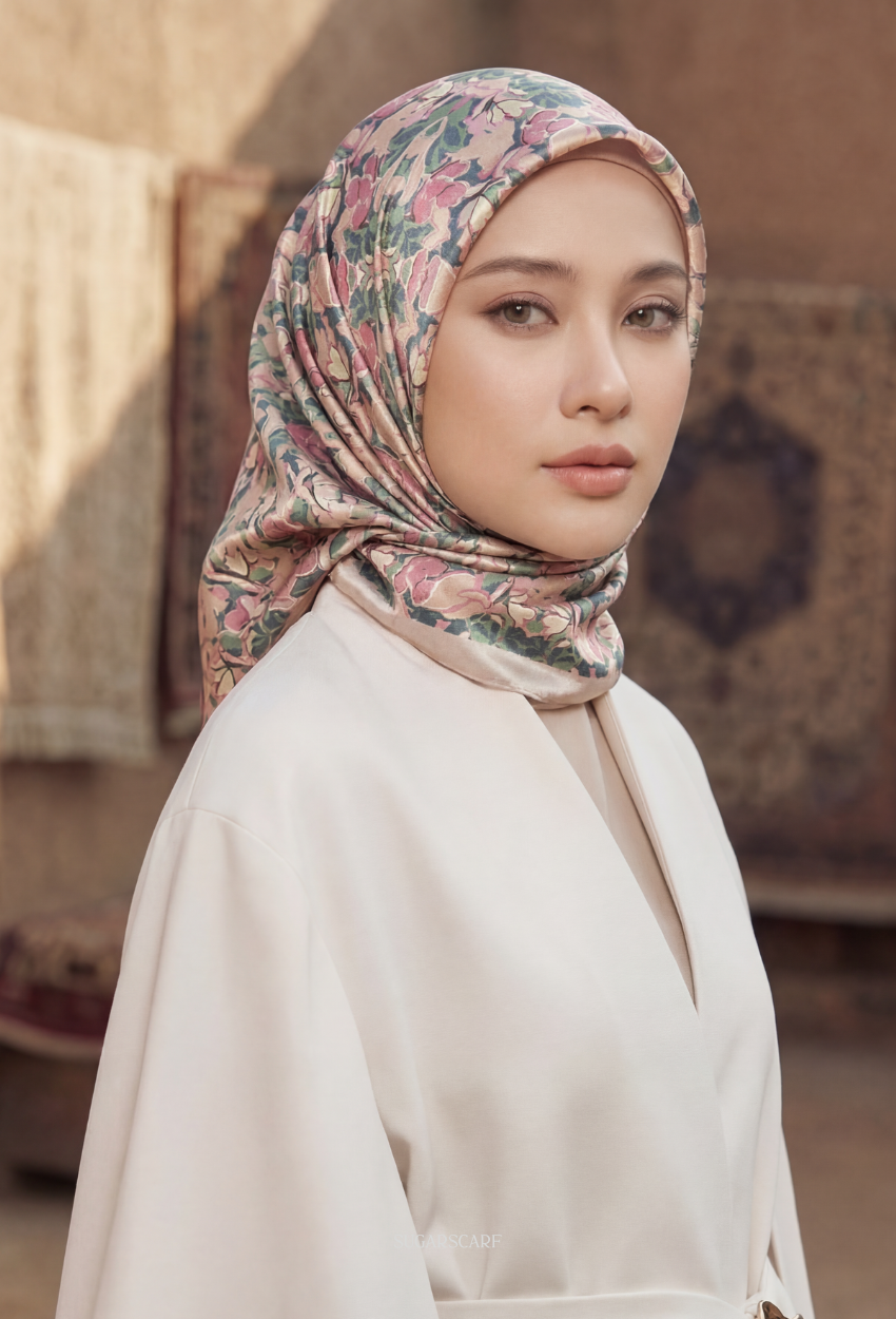 Eid Classy 2026 Scarves Mixed Satin Square in BloomAmoura