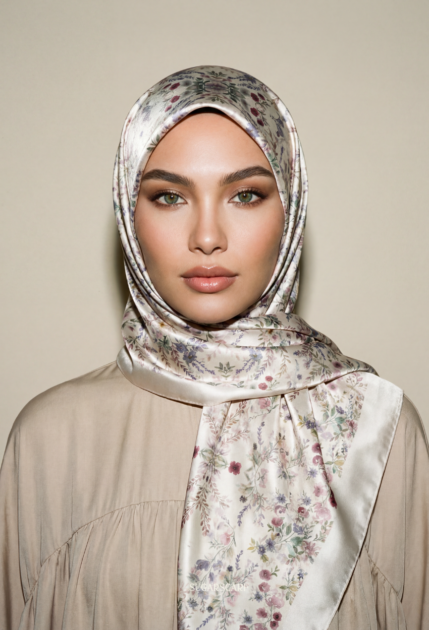 Eid Bloom 2026 Scarves Mixed Satin Square in Noour - Send after 2nd March