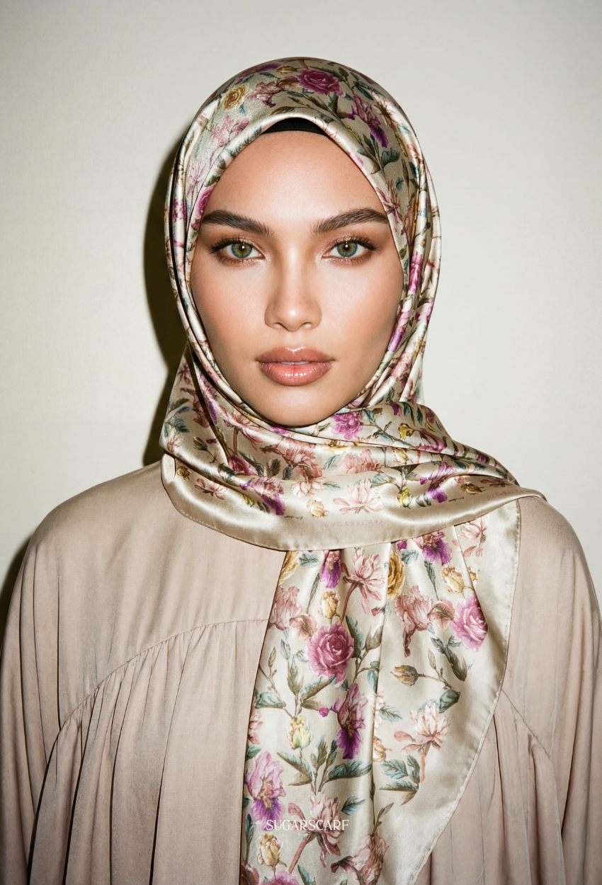 Eid Bloom 2026 Scarves Mixed Satin Square in Nerissa - Send after 2nd March