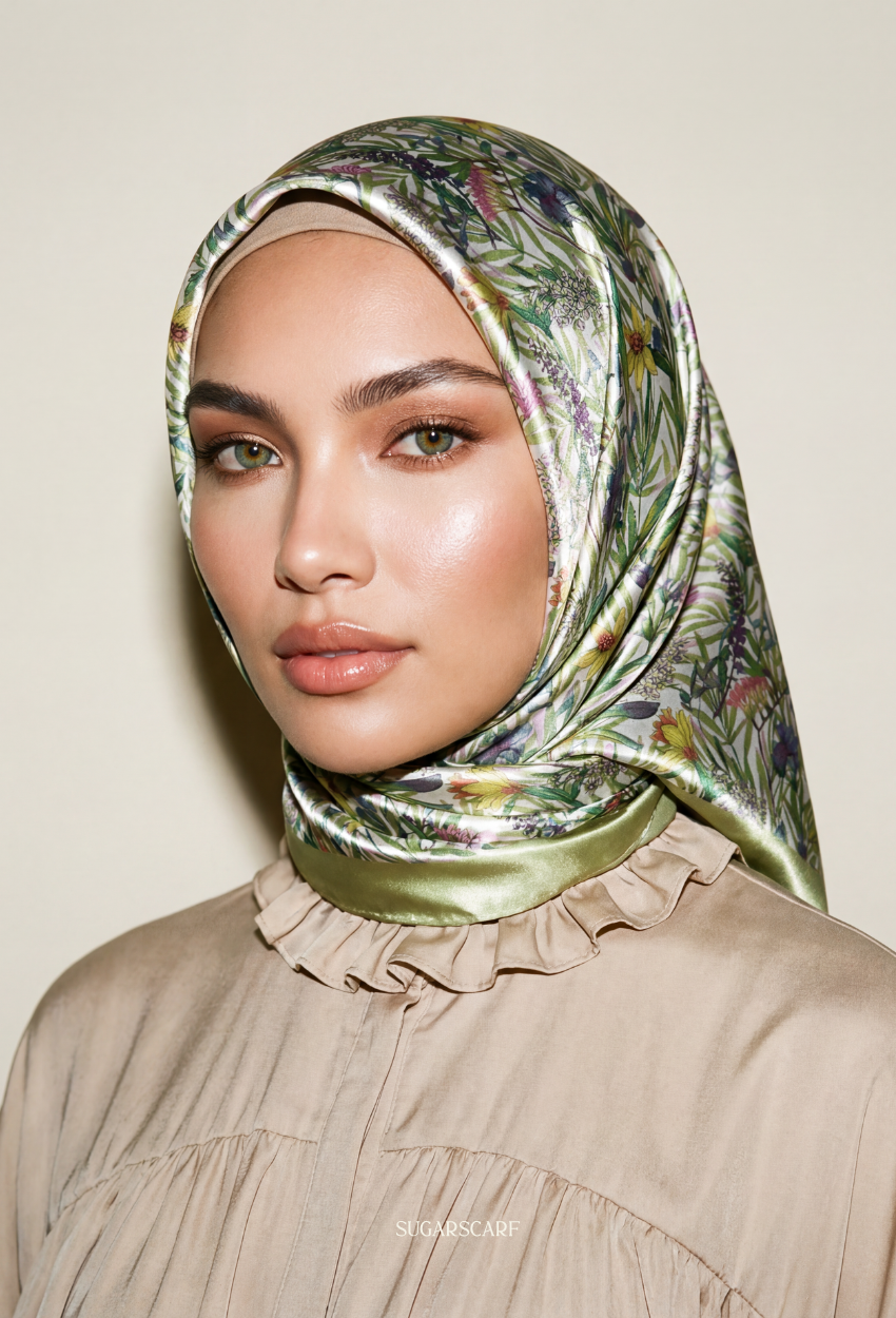 Eid Bloom 2026 Scarves Mixed Satin Square in Emmeline - Send after 2nd March