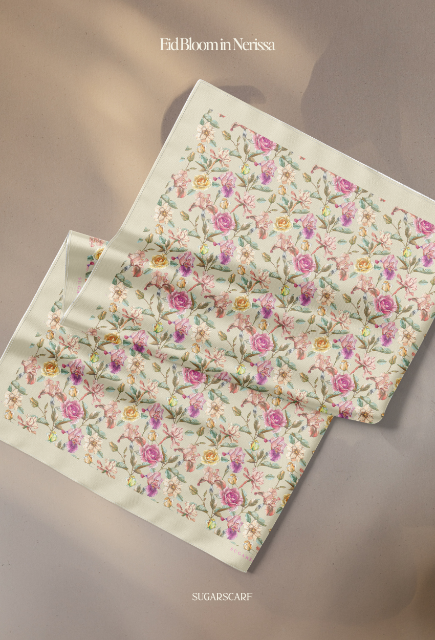 Eid Bloom 2026 Scarves Mixed Satin Square in Nerissa