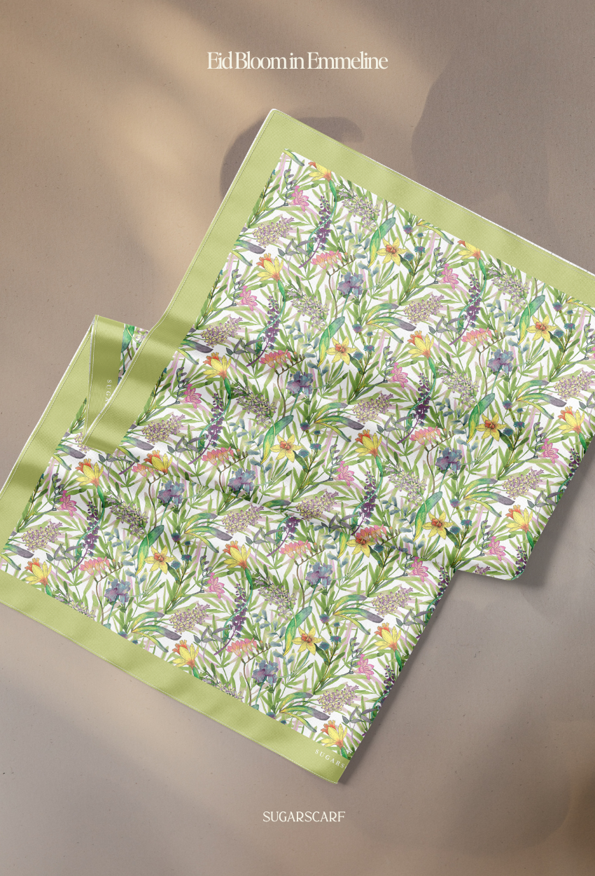 Eid Bloom 2026 Scarves Mixed Satin Square in Emmeline