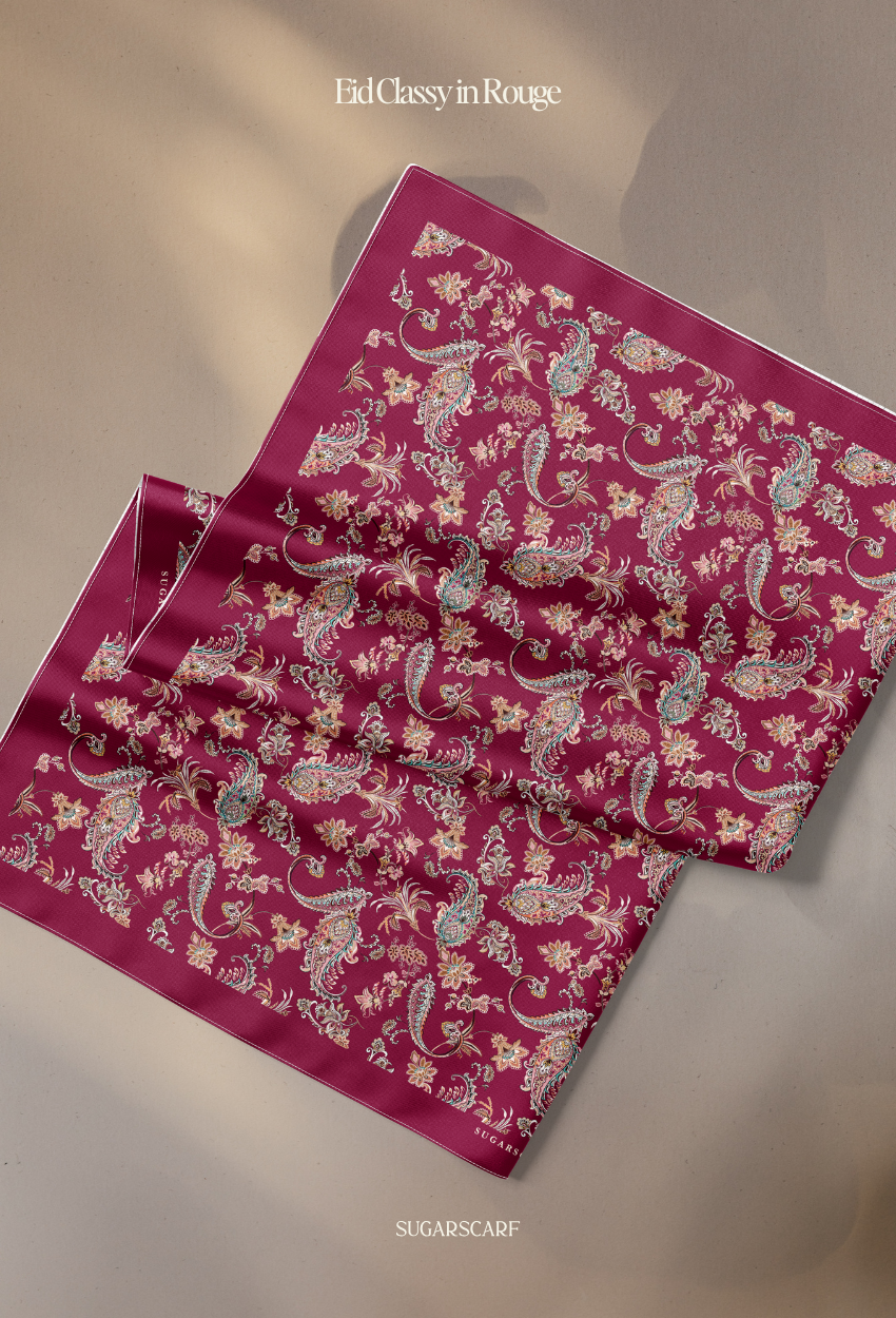 Eid Classy 2026 Scarves Mixed Satin Square in Rouge - Send after 2nd March