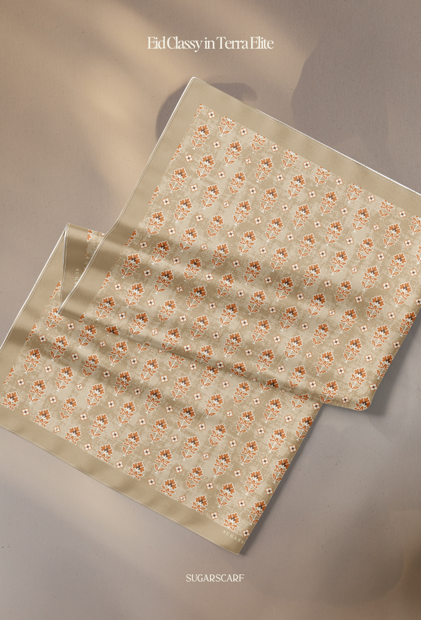 Eid Classy 2026 Scarves Mixed Satin Square in Terra Elite - Send after 2nd March