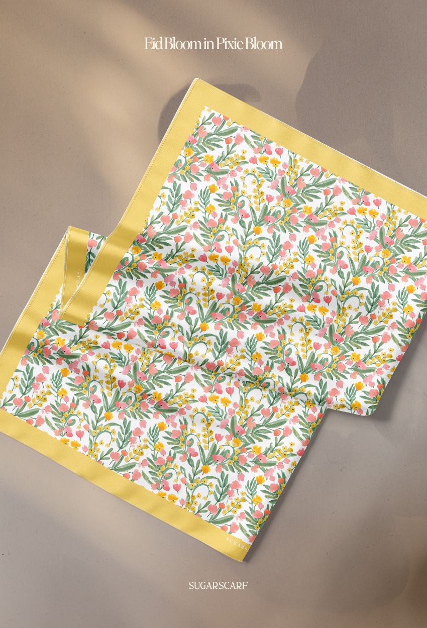 Eid Bloom 2026 Scarves Mixed Satin Square in PixieBloom - Send after 2nd March