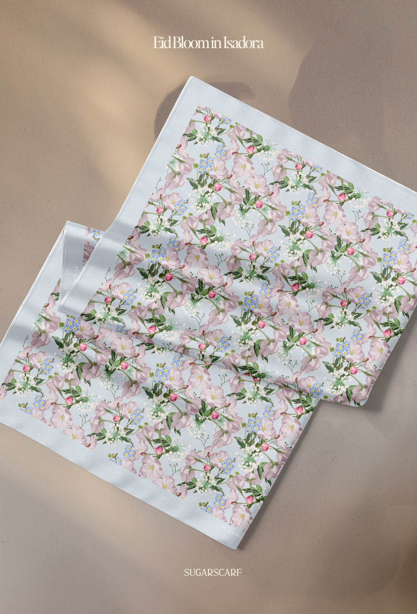 Eid Bloom 2026 Scarves Mixed Satin Square in Isadora- Send after 2nd March