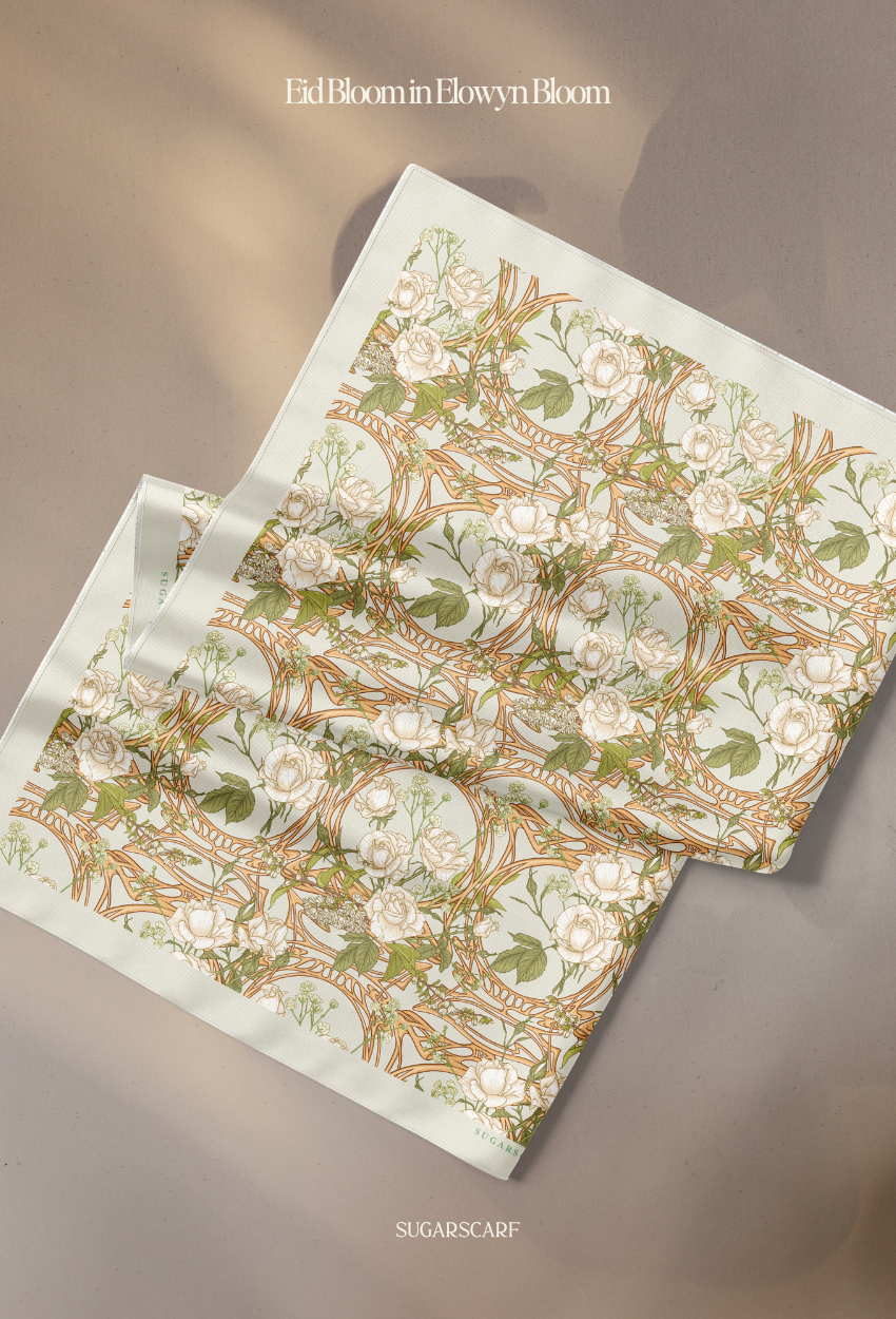 Eid Bloom 2026 Scarves Mixed Satin Square in Elowyn Bloom