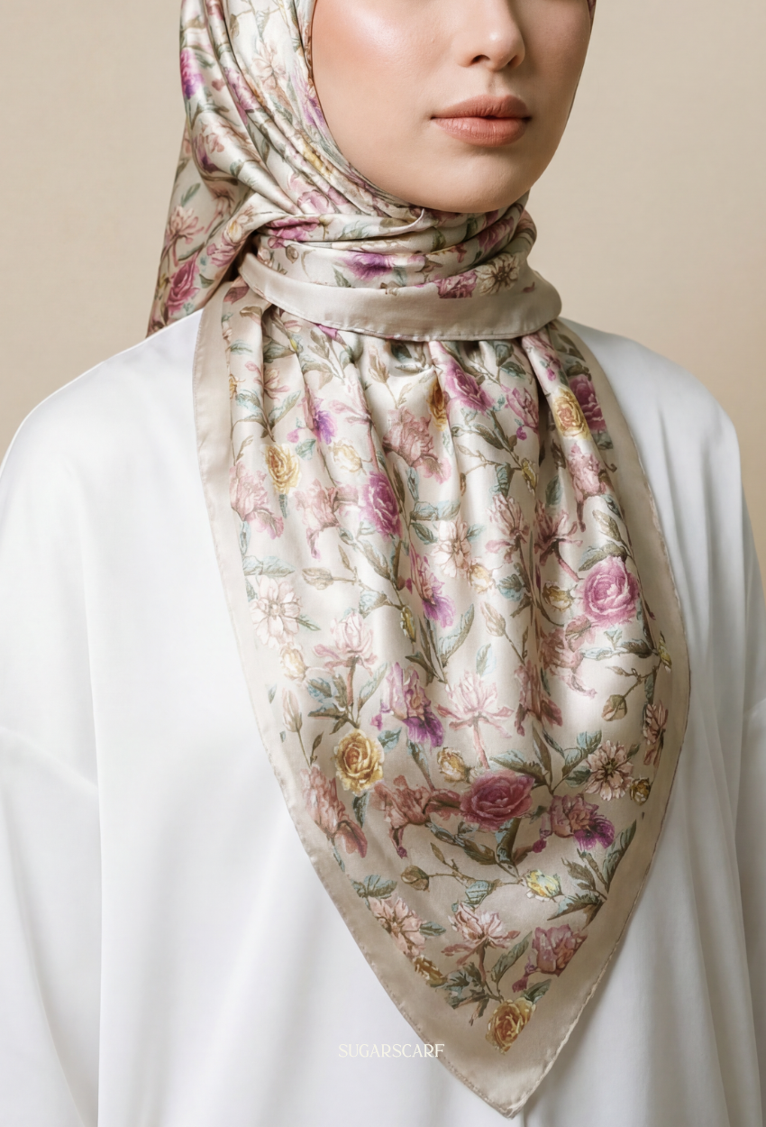 Eid Bloom 2026 Scarves Mixed Satin Square in Nerissa - Send after 2nd March