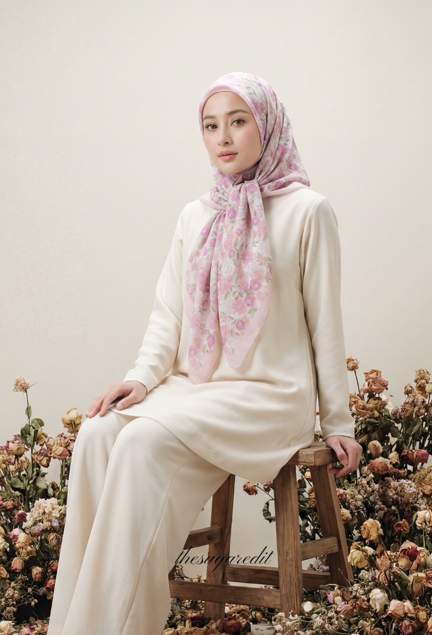 TSE December Serenity Japanese Voile Square In SpringCherry