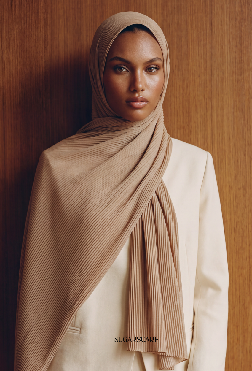 ( Full Wide Pleats Shawl ) Elegant Folds Everyday - Dessert