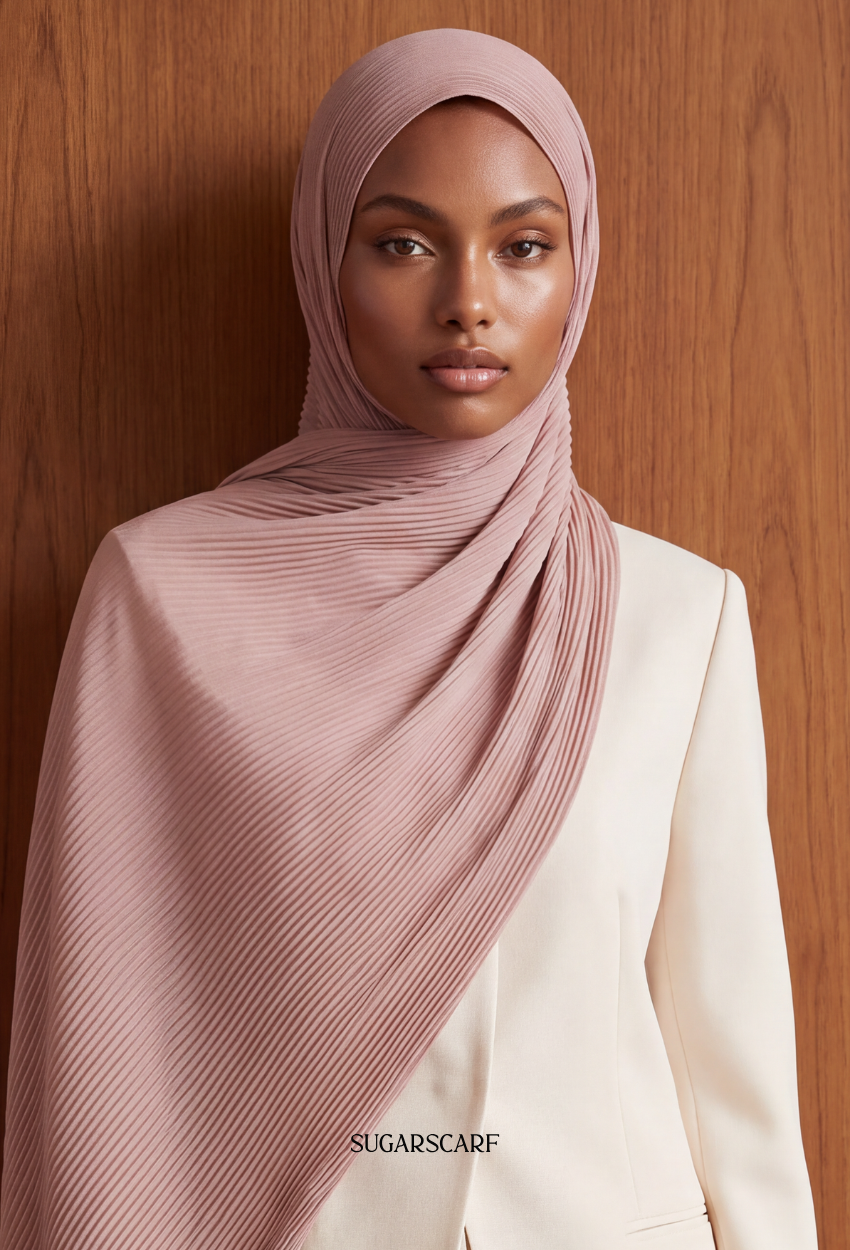 ( Full Wide Pleats Shawl ) Elegant Folds Everyday - Saddle