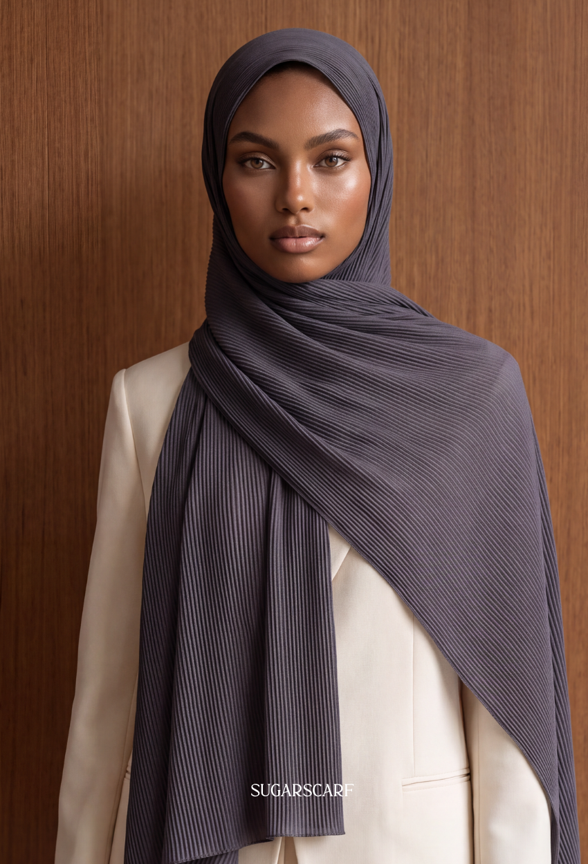 ( Full Wide Pleats Shawl ) Elegant Folds Everyday -( Shadow - Dark Gray )