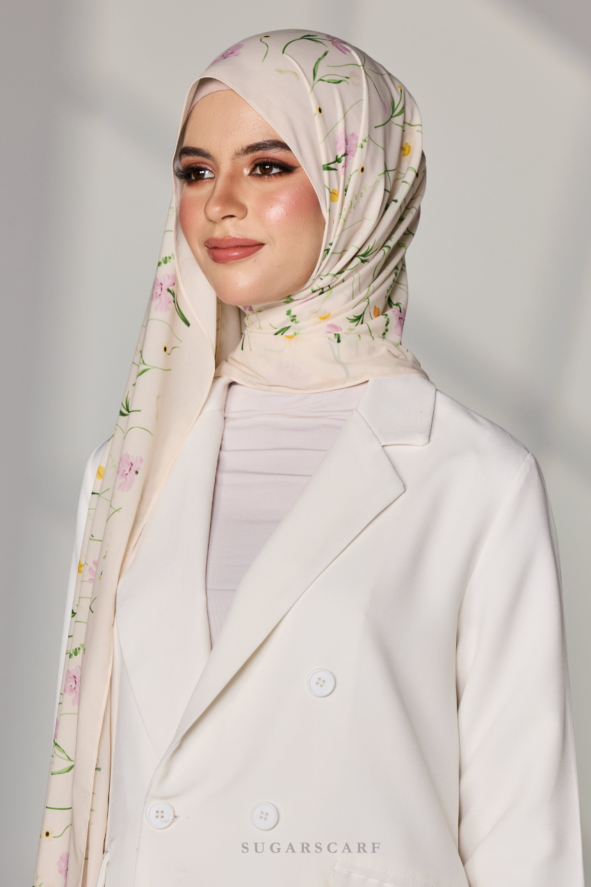 Korean Chiffon Long Shawl (Garden Whimsy) in Bloom Muse