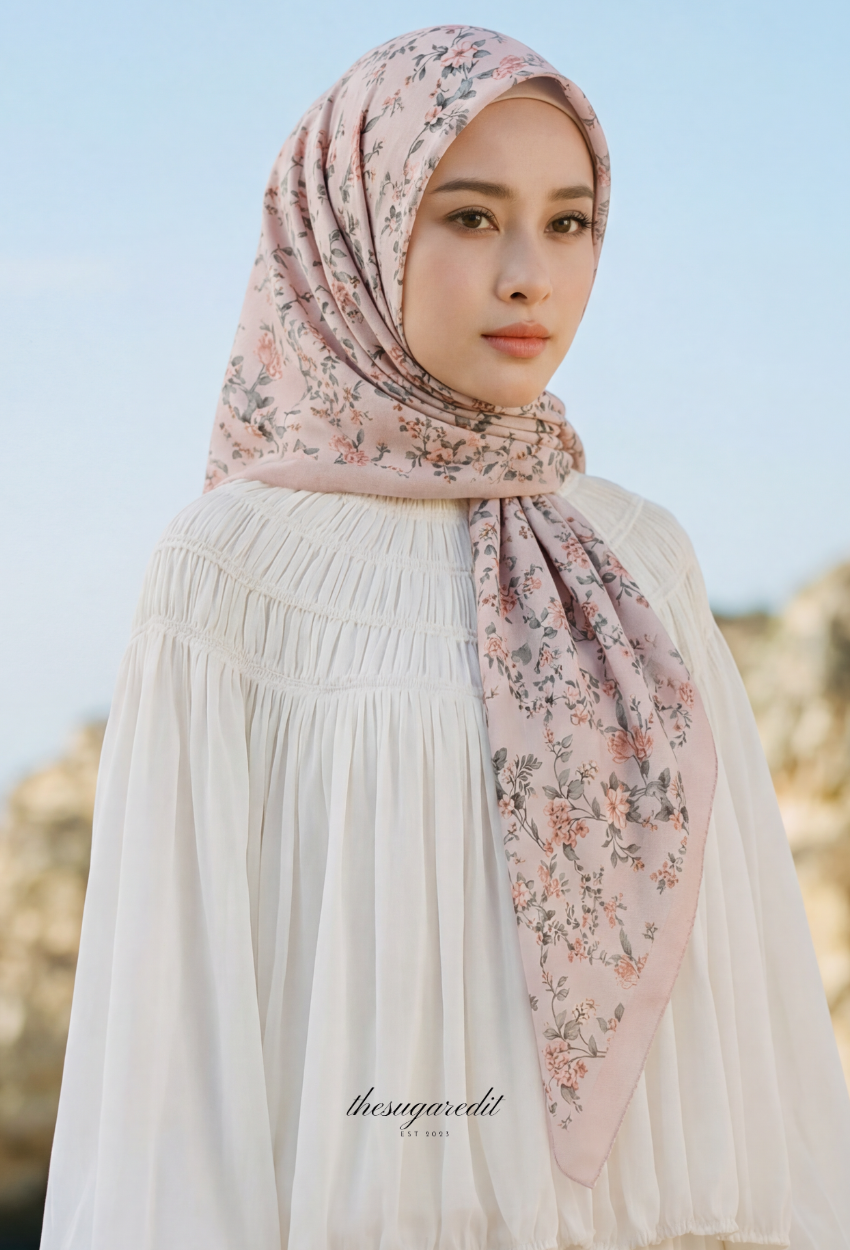 TSE BloomInvitation Japanese Cotton Voile Square In PeachBouquet