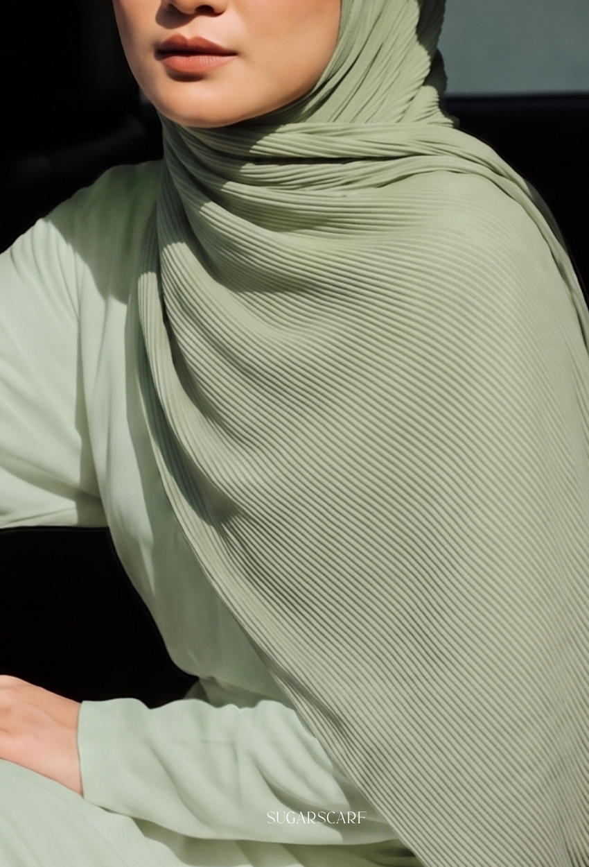 ( Full Wide Pleats Shawl ) Elegant Folds Everyday - (SmithApple-PastelGreen)